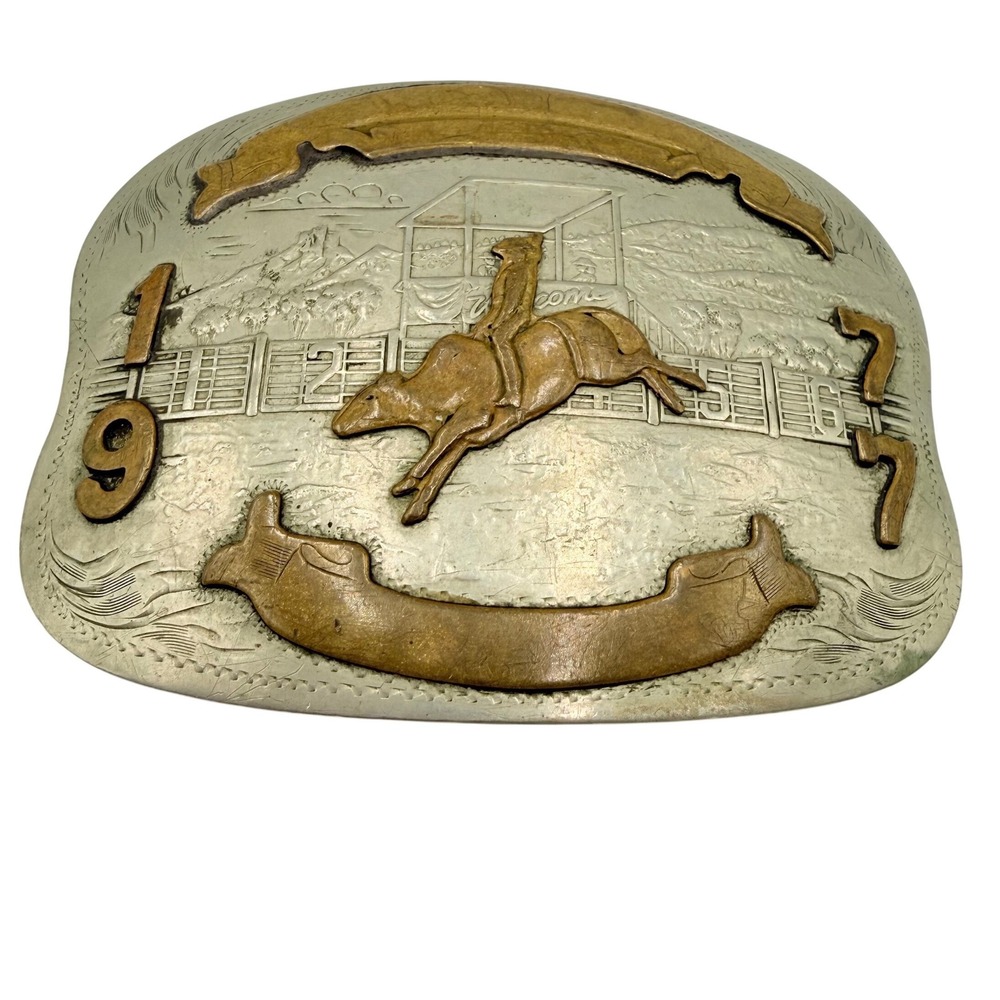 Comstock Silversmith Belt Buckle German Silver 1977 Rodeo Bull Rider No Hardware